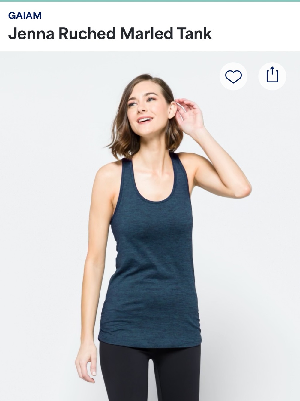 GAIAM Jenna Ruched Marled Tank in Heather Navy